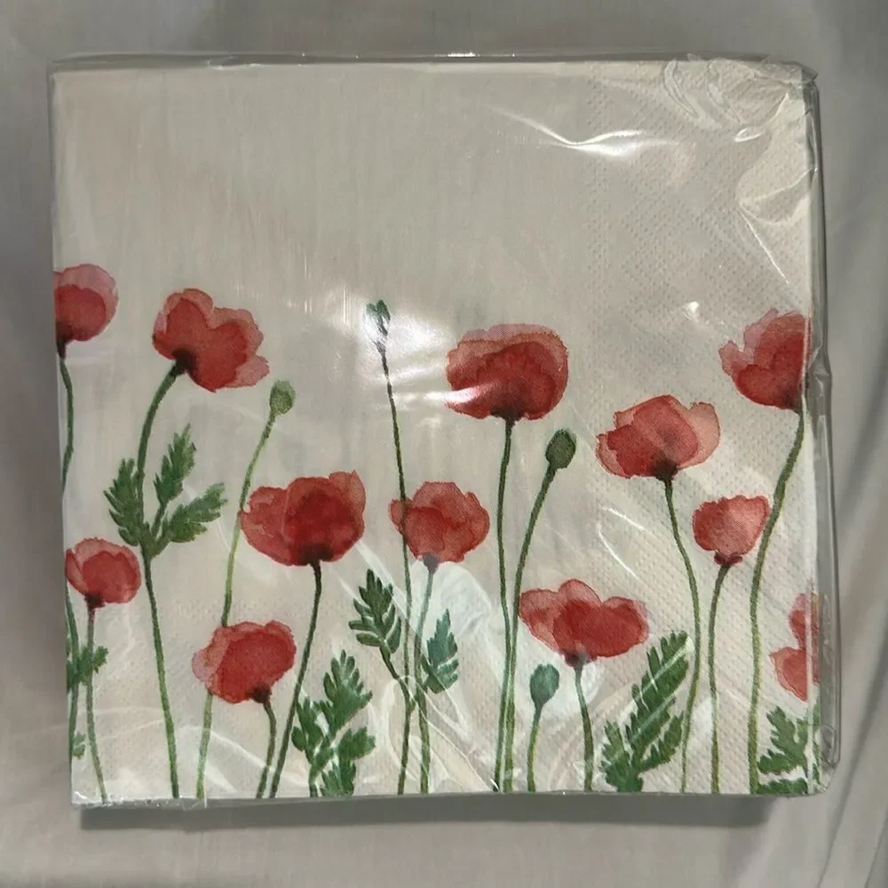 Poppy Field Florals Ivory Set of 3 x 16 ea Square Paper Napkins